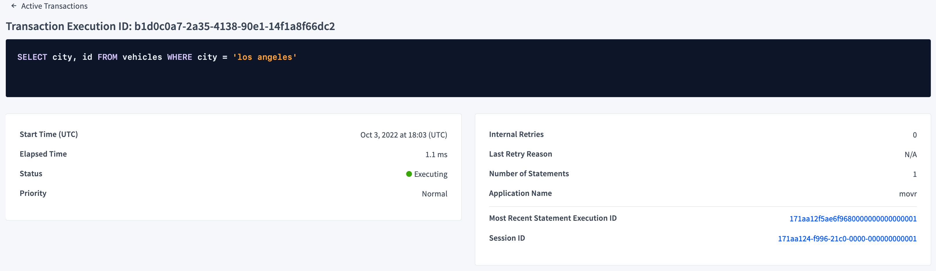 Transaction execution details